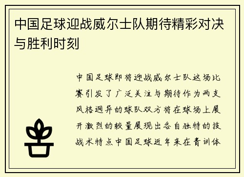 中国足球迎战威尔士队期待精彩对决与胜利时刻
